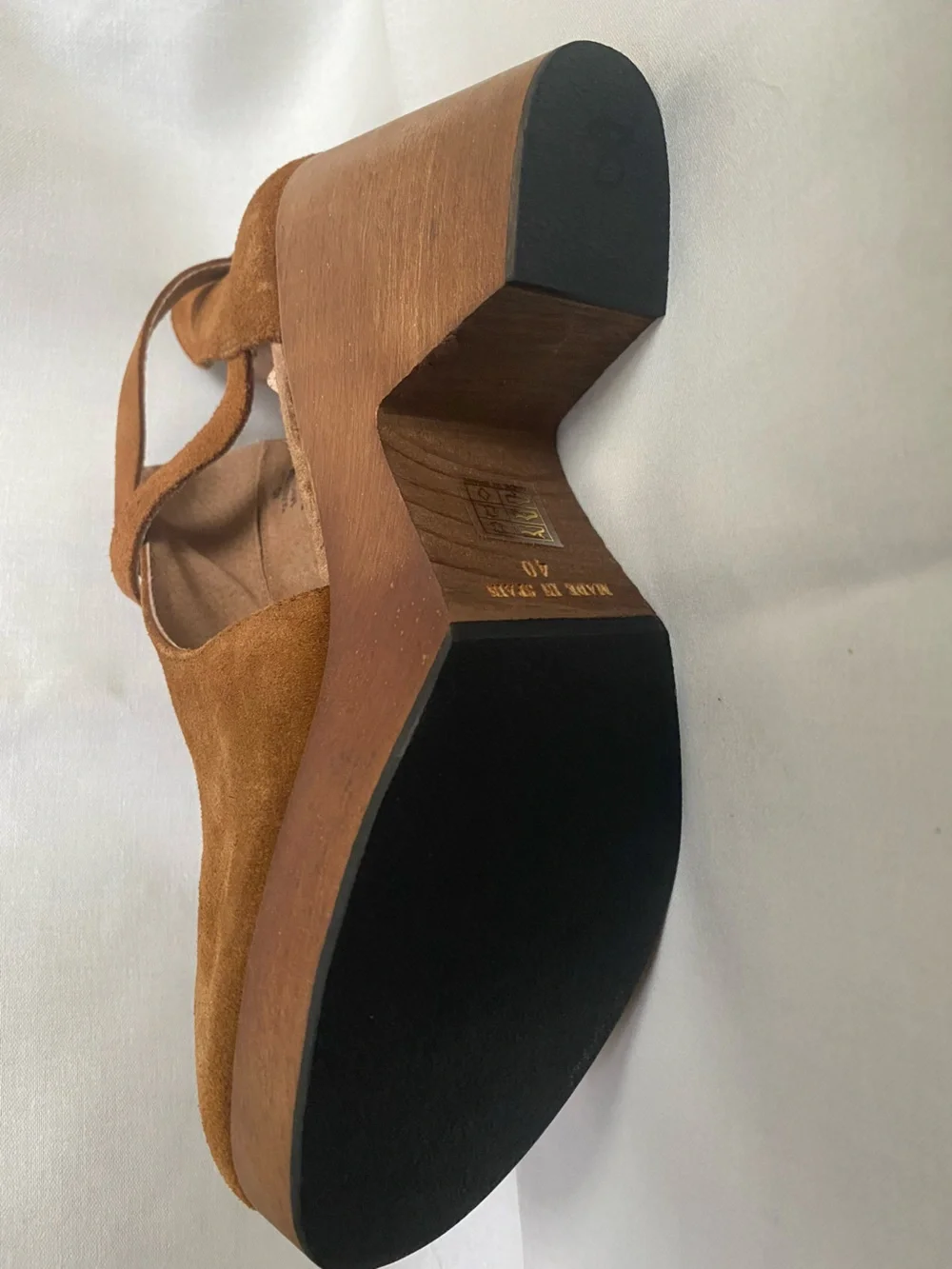 Free People Cedar Clogs Brown Suede Wooden Heel w/ Ankle Strap - Picture 7 of 8